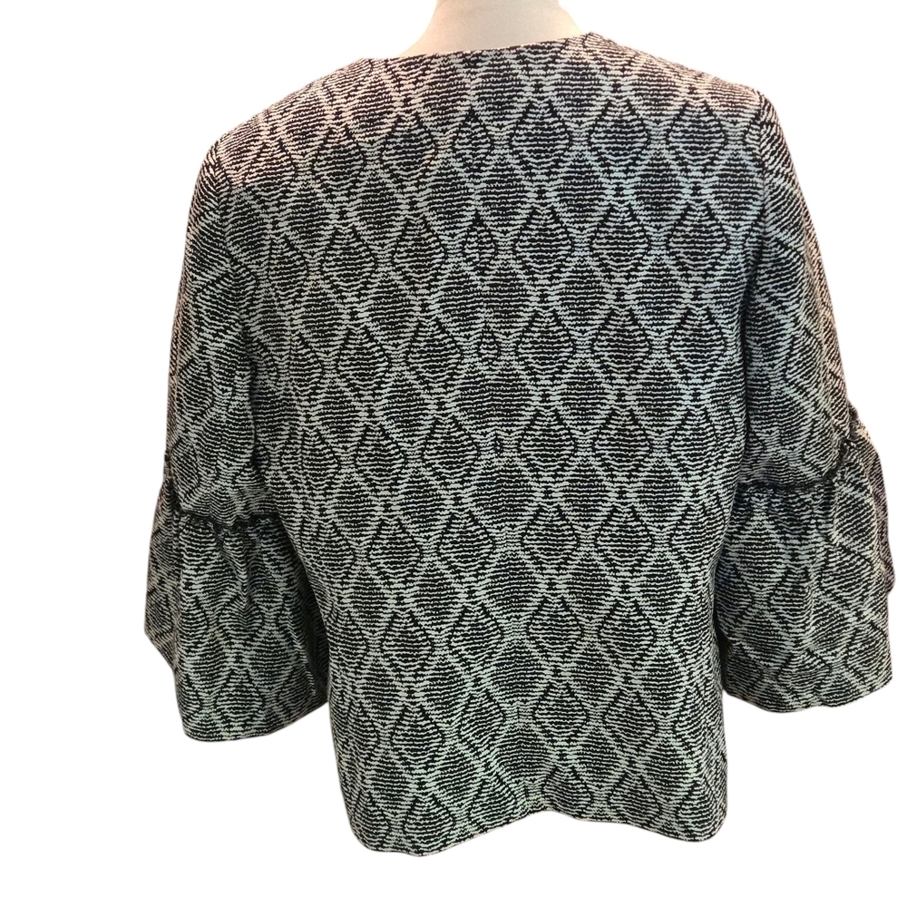 Kasper Black White Gray Diamond Print Bell Sleeve Open Front Cardigan Women 14 - Picture 4 of 16